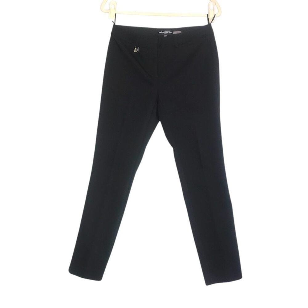 KARL LAGERFELD Mid Rise Dress Pant Trousers Sz 2 Black Classic Business Timeless
